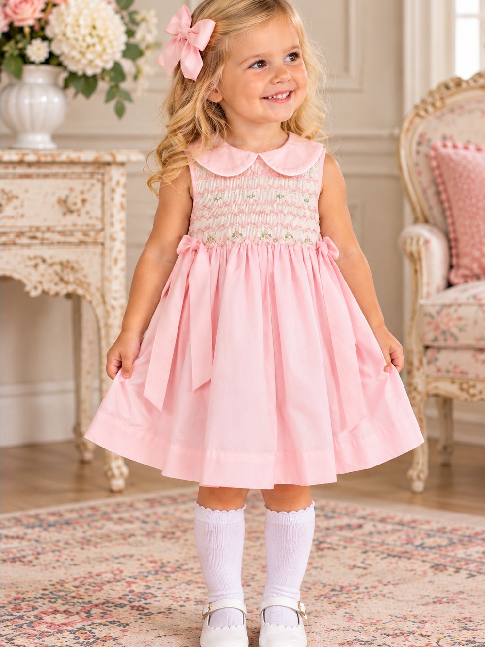 Remember Nguyen Classic Pink Smocked Peter Pan Party Dress 2T 3T